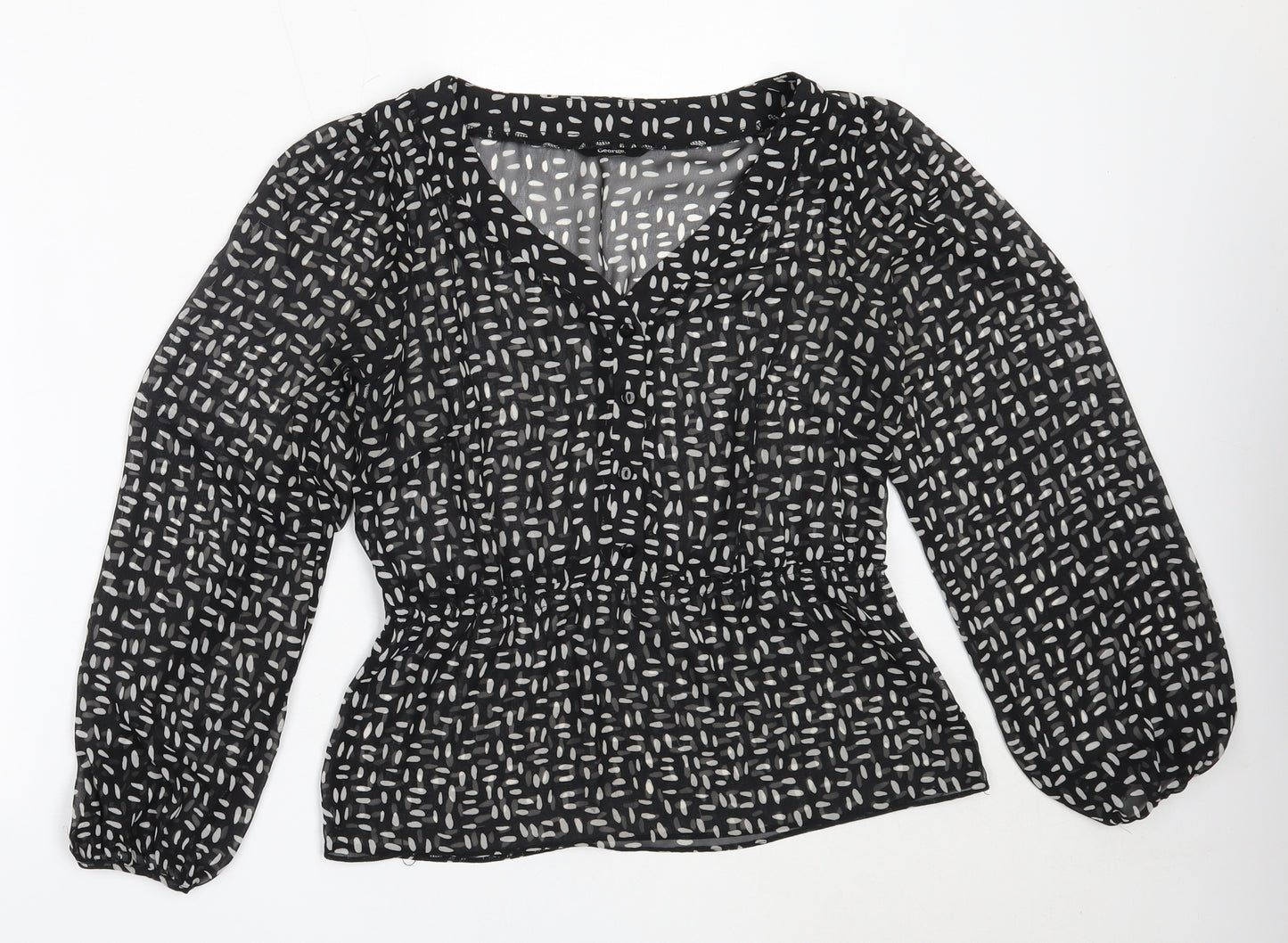 George Womens Black  Polyester Basic Button-Up Size 8 V-Neck