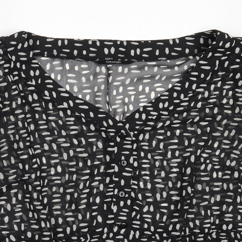 George Womens Black  Polyester Basic Button-Up Size 8 V-Neck