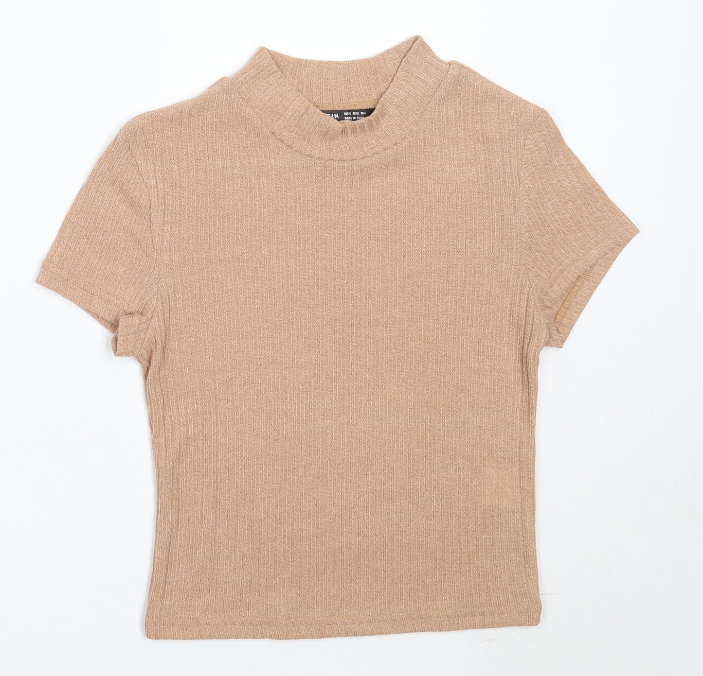 SheIn Womens Beige  Polyester Basic T-Shirt Size S Round Neck