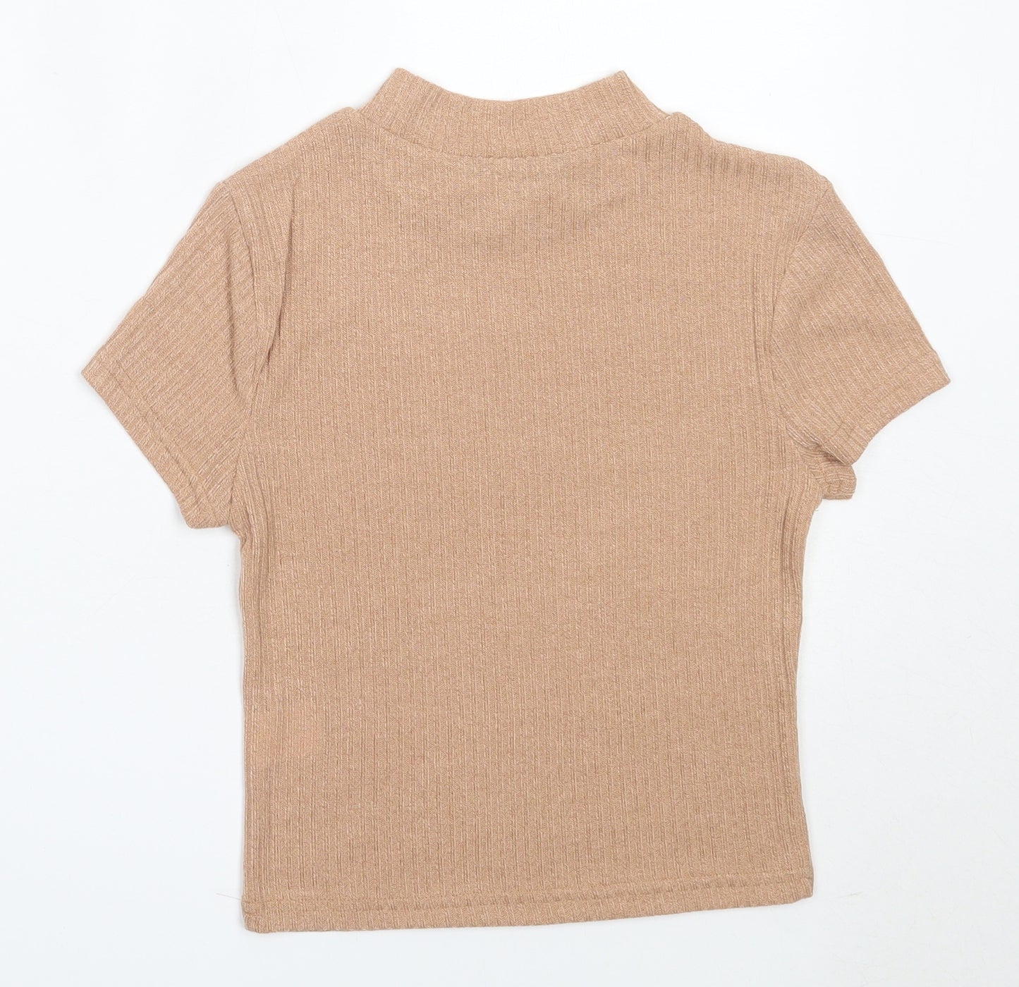 SheIn Womens Beige  Polyester Basic T-Shirt Size S Round Neck
