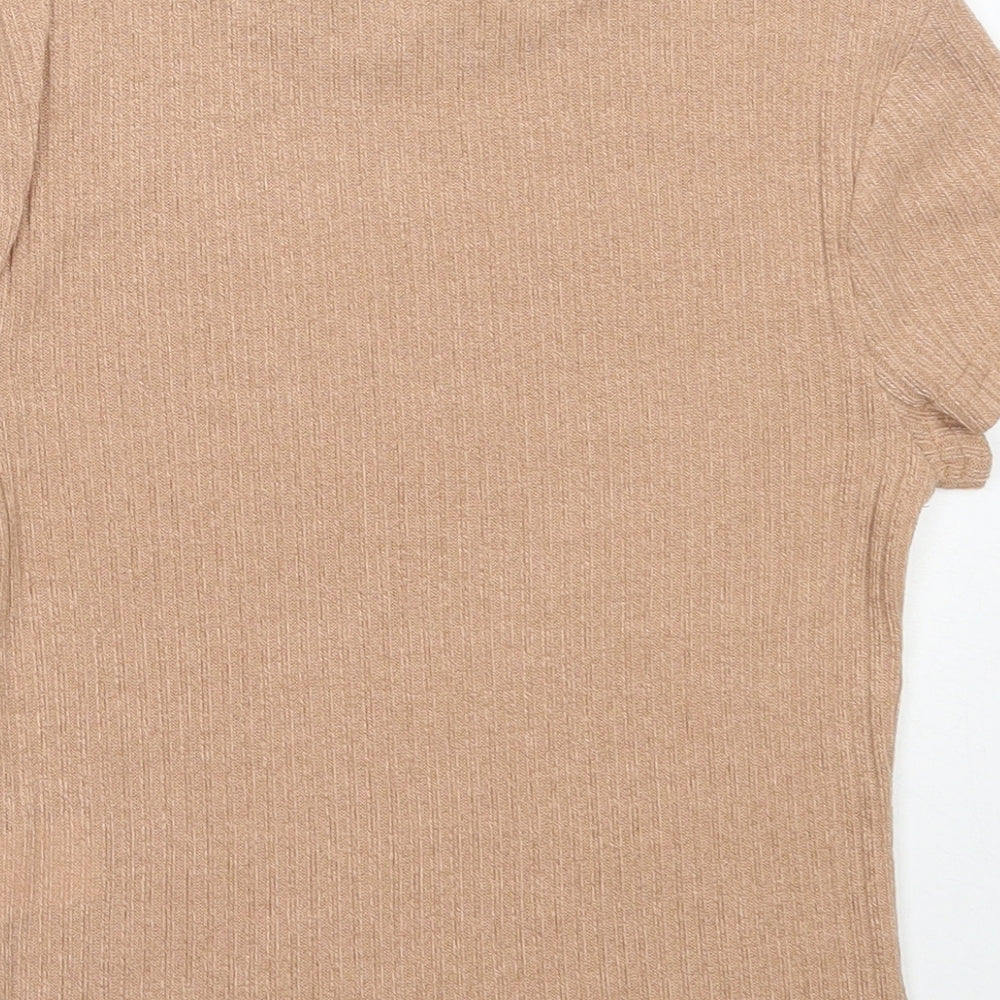 SheIn Womens Beige  Polyester Basic T-Shirt Size S Round Neck