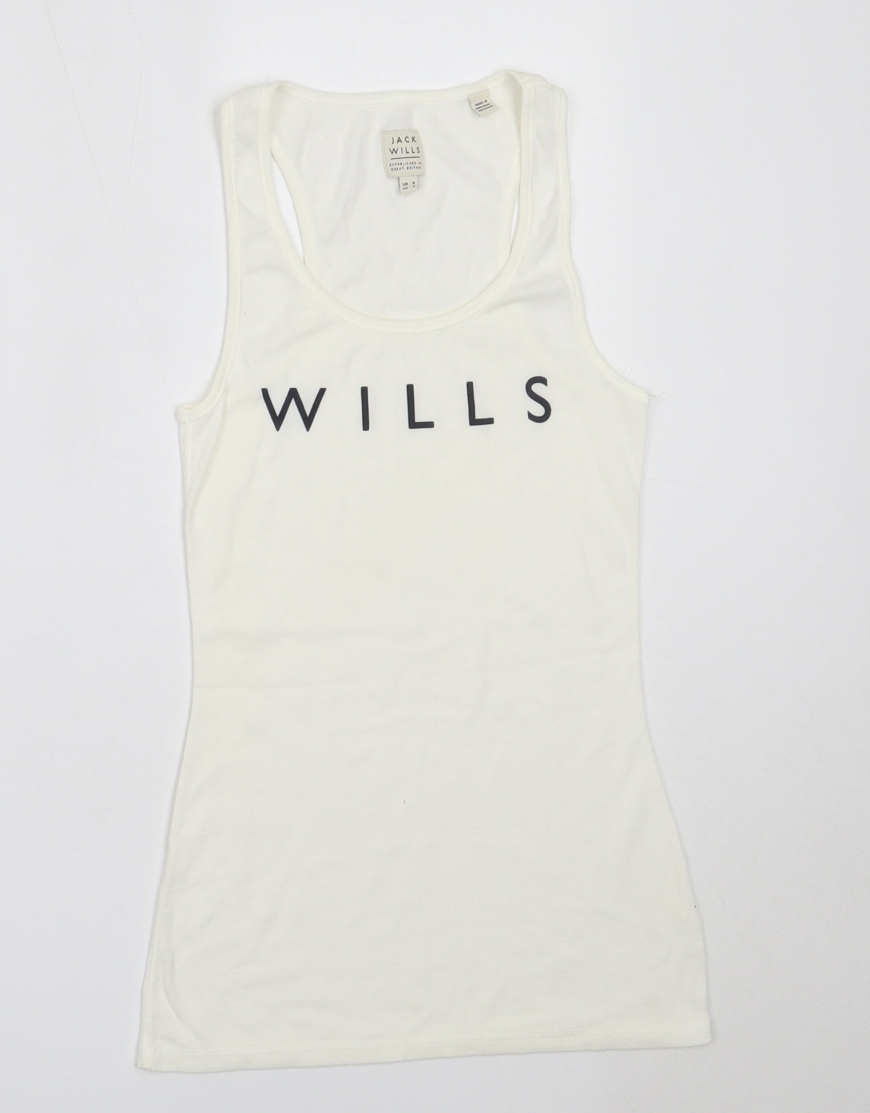Jack Wills Womens White  Cotton Basic Tank Size 8 Round Neck