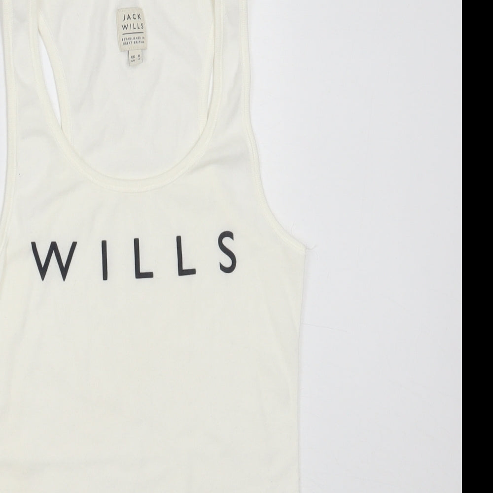 Jack Wills Womens White  Cotton Basic Tank Size 8 Round Neck