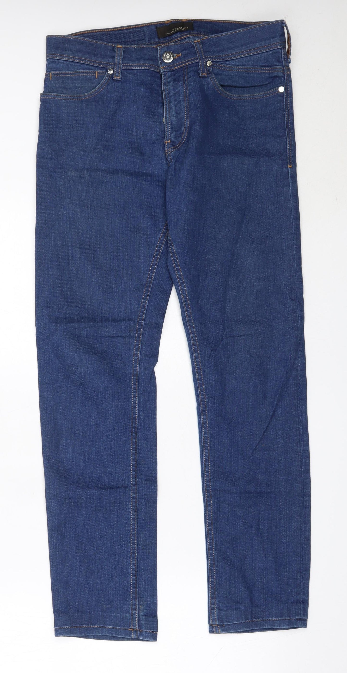 Zara Mens Blue  Cotton Straight Jeans Size 38 L28 in Regular