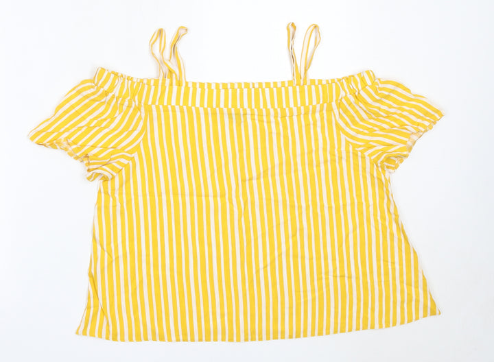 Primark Girls Yellow Striped Viscose Basic Blouse Size 14-15 Years Off the Shoulder