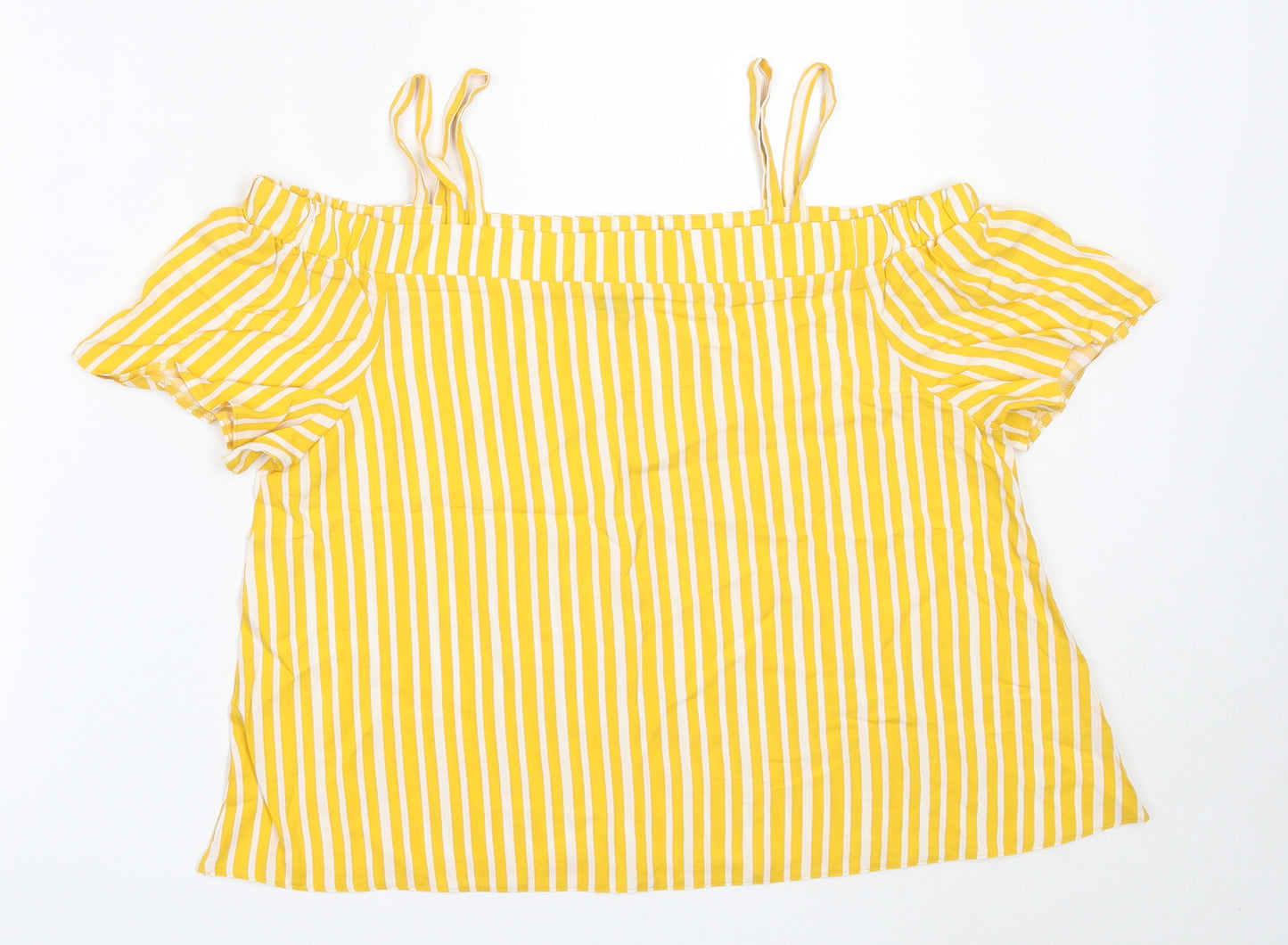Primark Girls Yellow Striped Viscose Basic Blouse Size 14-15 Years Off the Shoulder