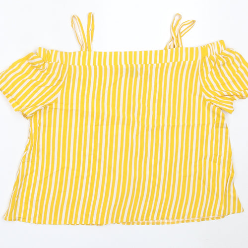 Primark Girls Yellow Striped Viscose Basic Blouse Size 14-15 Years Off the Shoulder