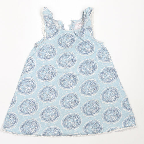 Sigrid Olsen Girls Blue Geometric Cotton Shift  Size 3-4 Years  Round Neck