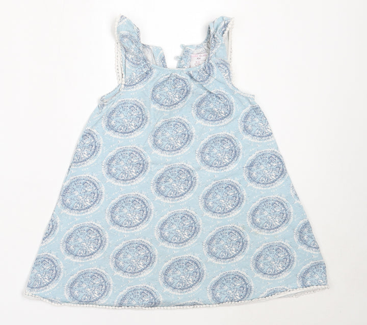 Sigrid Olsen Girls Blue Geometric Cotton Shift  Size 3-4 Years  Round Neck