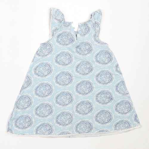 Sigrid Olsen Girls Blue Geometric Cotton Shift  Size 3-4 Years  Round Neck