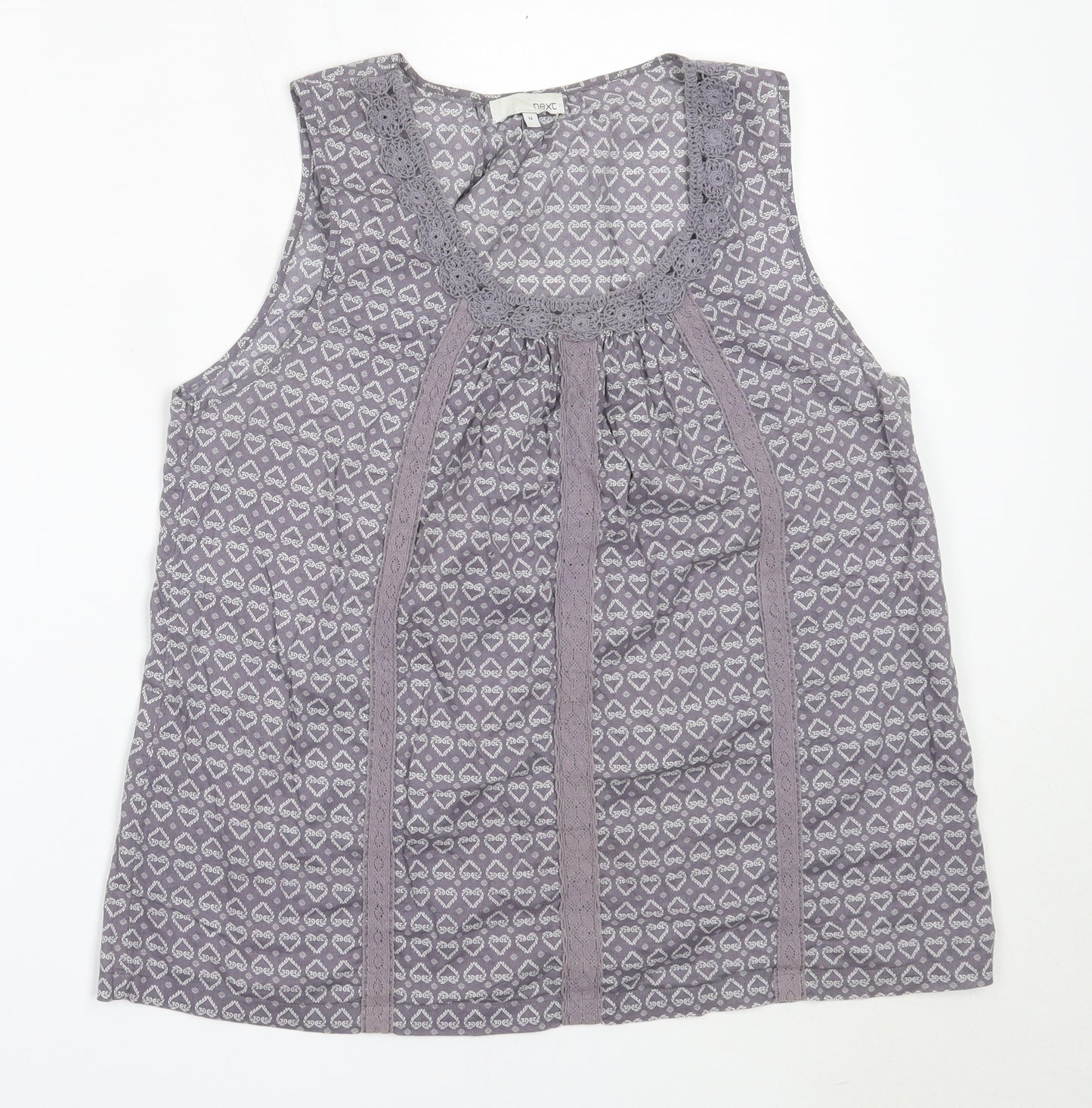 NEXT Womens Grey  Cotton Basic Blouse Size 14 Round Neck
