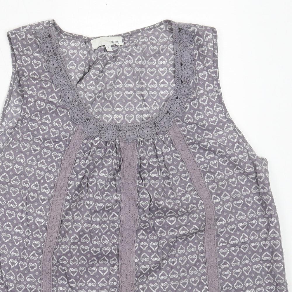 NEXT Womens Grey  Cotton Basic Blouse Size 14 Round Neck