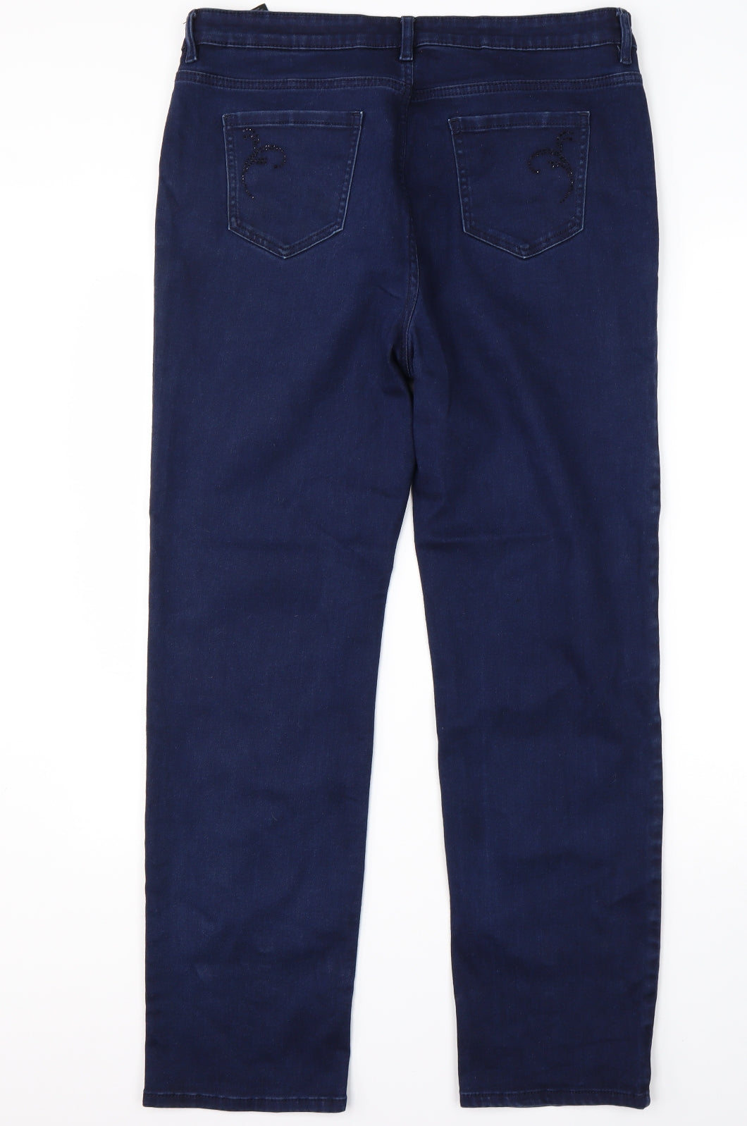 M&S Womens Blue  Cotton Straight Jeans Size 16 L30 in Regular