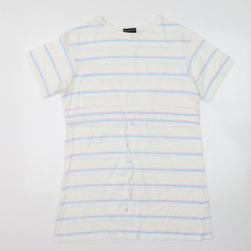 Wednesday Girl Womens Multicoloured Striped Cotton Basic T-Shirt Size M Round Neck