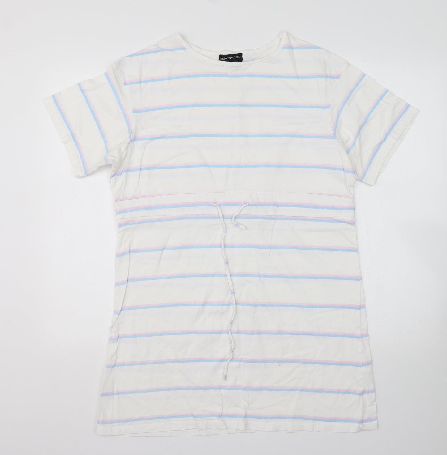 Wednesday Girl Womens Multicoloured Striped Cotton Basic T-Shirt Size M Round Neck