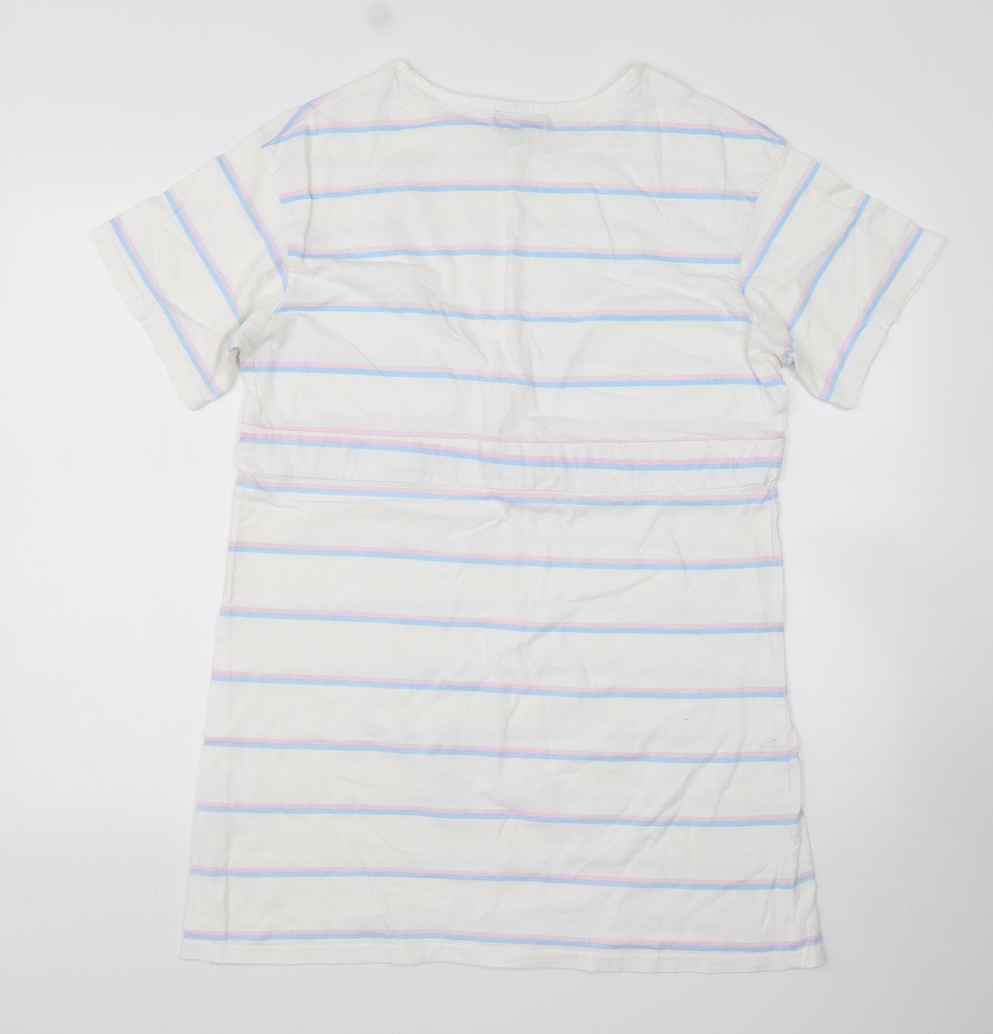Wednesday Girl Womens Multicoloured Striped Cotton Basic T-Shirt Size M Round Neck