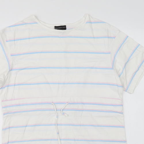 Wednesday Girl Womens Multicoloured Striped Cotton Basic T-Shirt Size M Round Neck