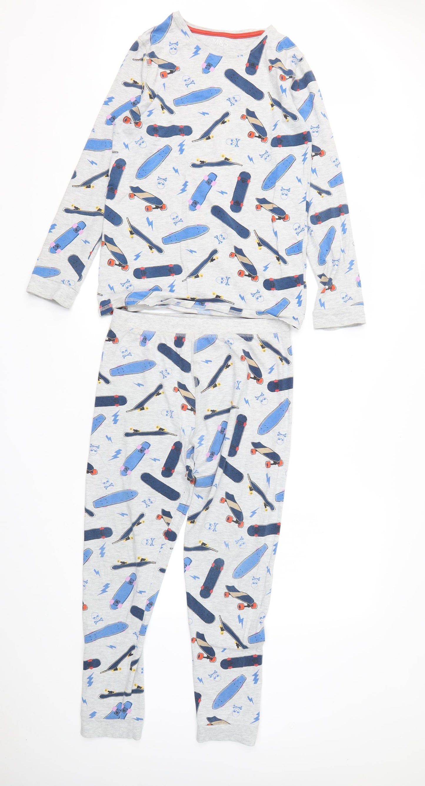 M&S Boys Multicoloured Geometric Cotton  Pyjama Set Size 12-13 Years   - skateboard