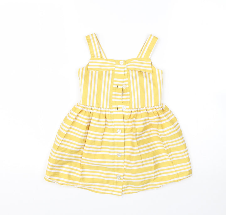 Ladybird Girls Yellow Striped Polyester Fit & Flare Size 18-24 Months Square Neck