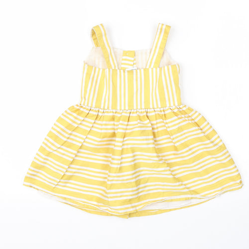 Ladybird Girls Yellow Striped Polyester Fit & Flare  Size 18-24 Months  Square Neck