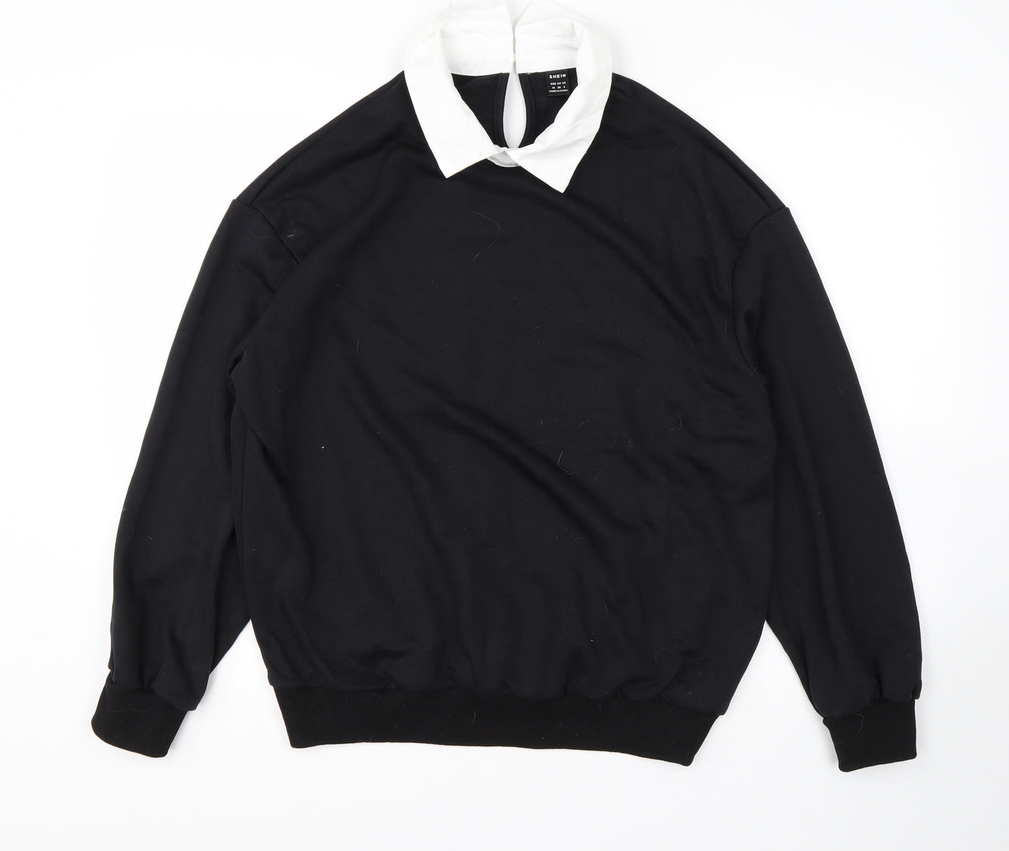 Shein  Womens Black Collared  Cotton Pullover Jumper Size M