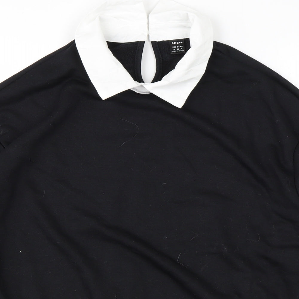 Shein  Womens Black Collared  Cotton Pullover Jumper Size M