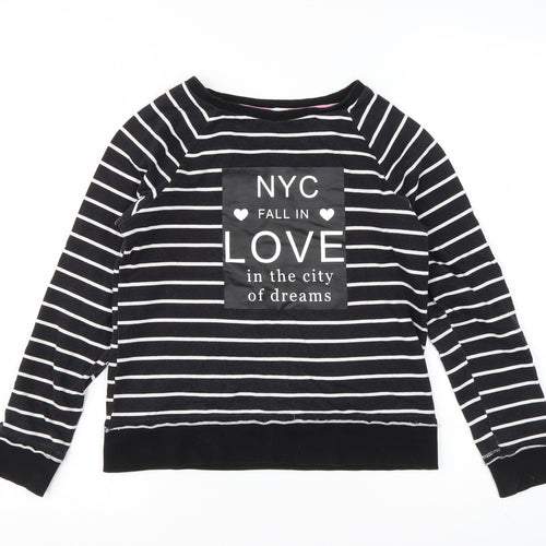 H&M Girls Black Striped Cotton Pullover Sweatshirt Size 9-10 Years