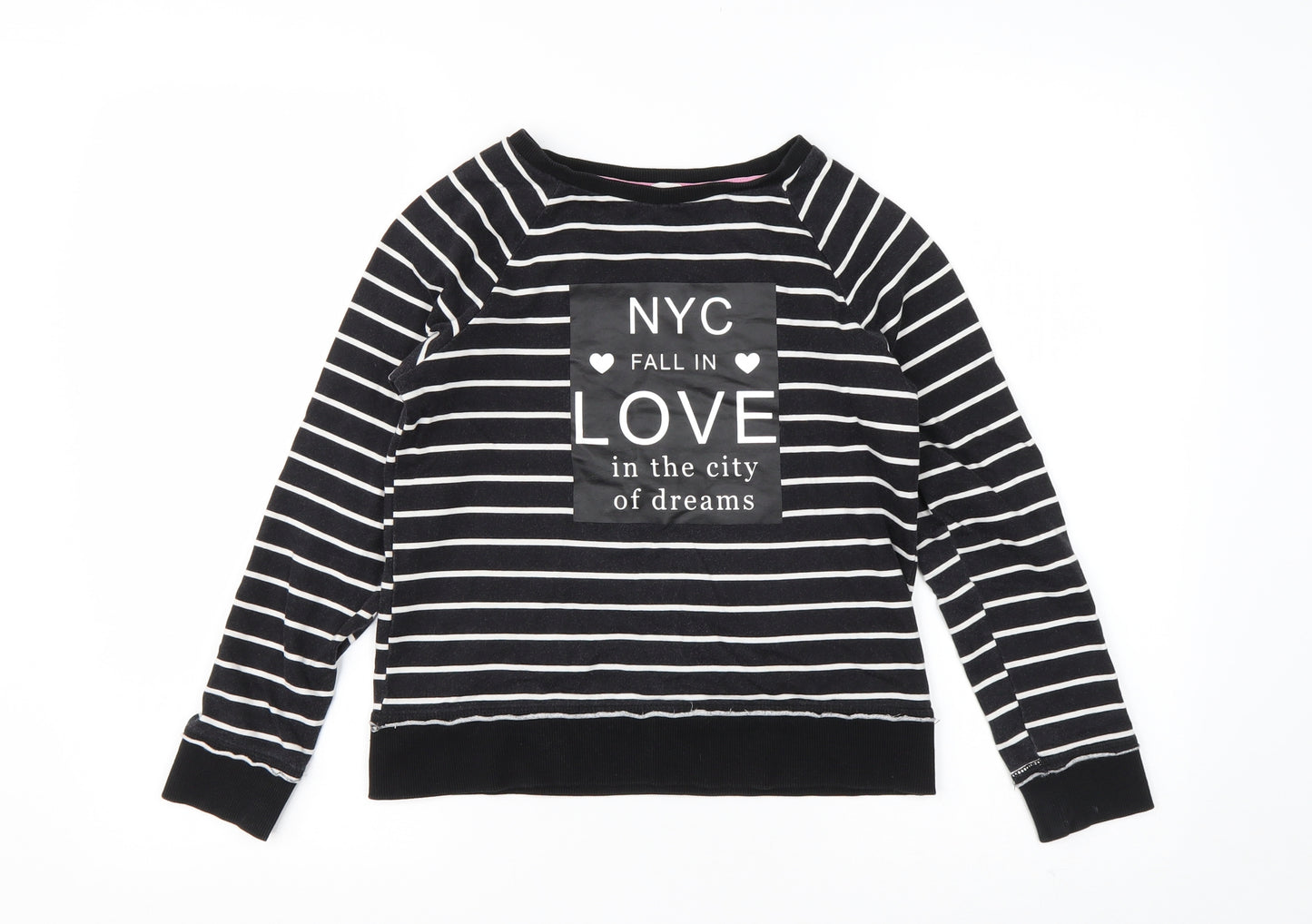 H&M Girls Black Striped Cotton Pullover Sweatshirt Size 9-10 Years