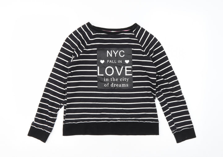 H&M Girls Black Striped Cotton Pullover Sweatshirt Size 9-10 Years
