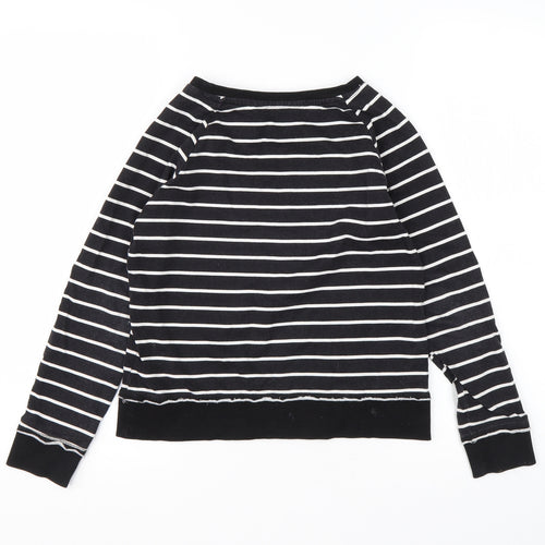 H&M Girls Black Striped Cotton Pullover Sweatshirt Size 9-10 Years