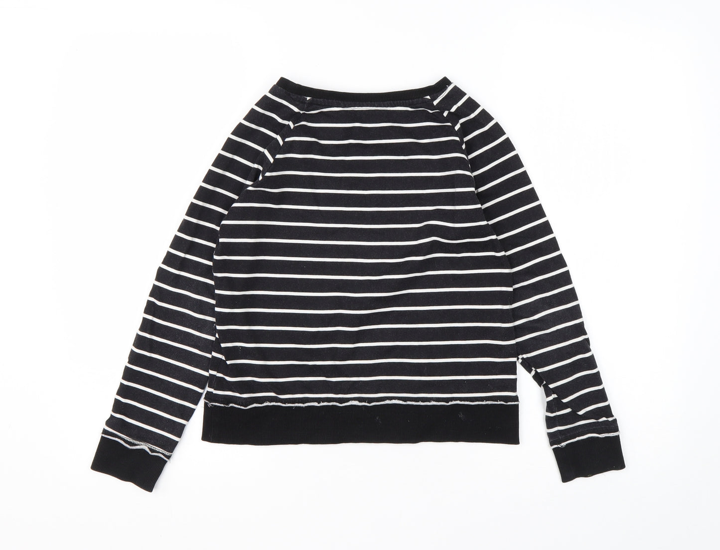 H&M Girls Black Striped Cotton Pullover Sweatshirt Size 9-10 Years