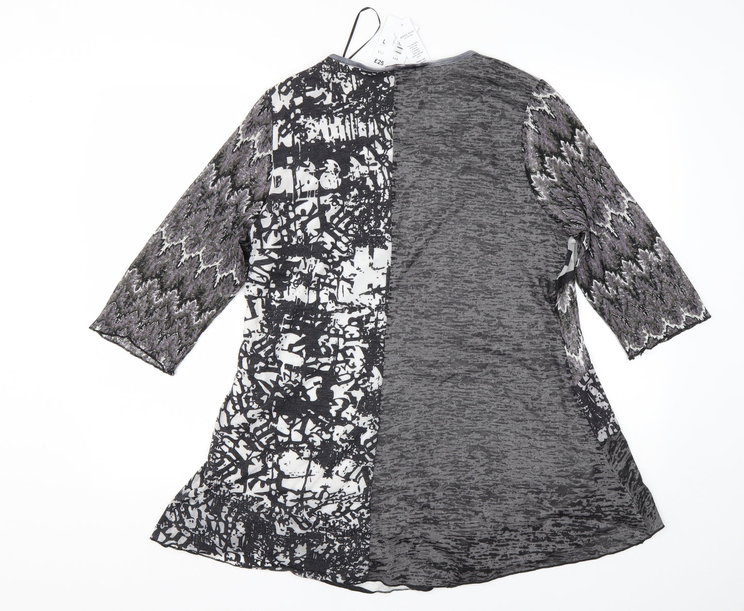 Anna Rose  Womens Grey Geometric Polyester Basic Blouse Size L Round Neck