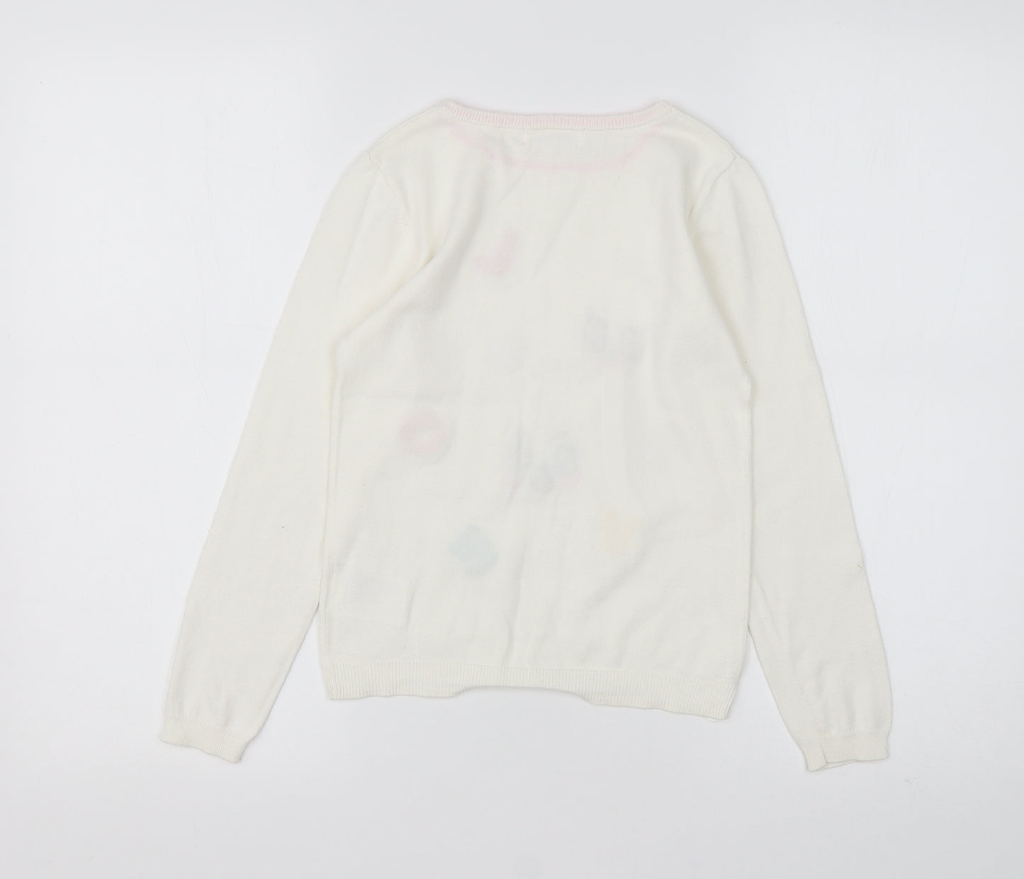 H&M Girls White Round Neck  Cotton Pullover Jumper Size 7-8 Years
