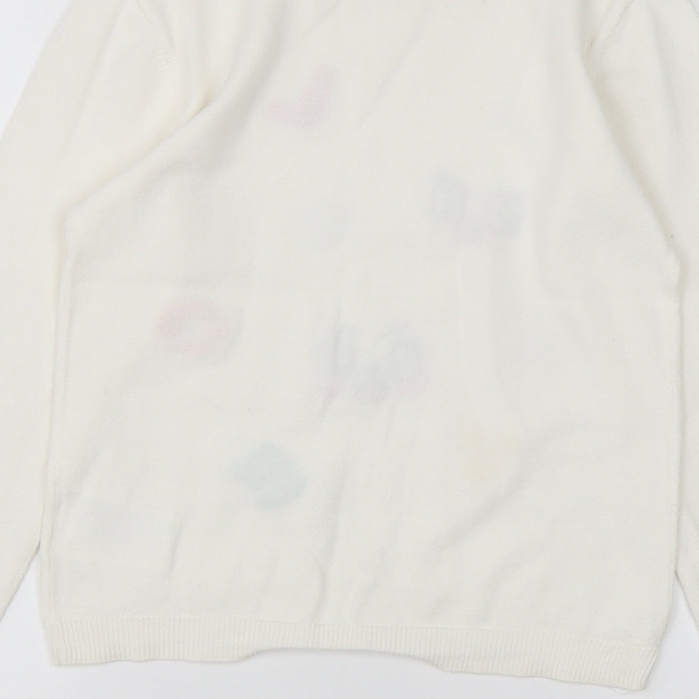 H&M Girls White Round Neck  Cotton Pullover Jumper Size 7-8 Years