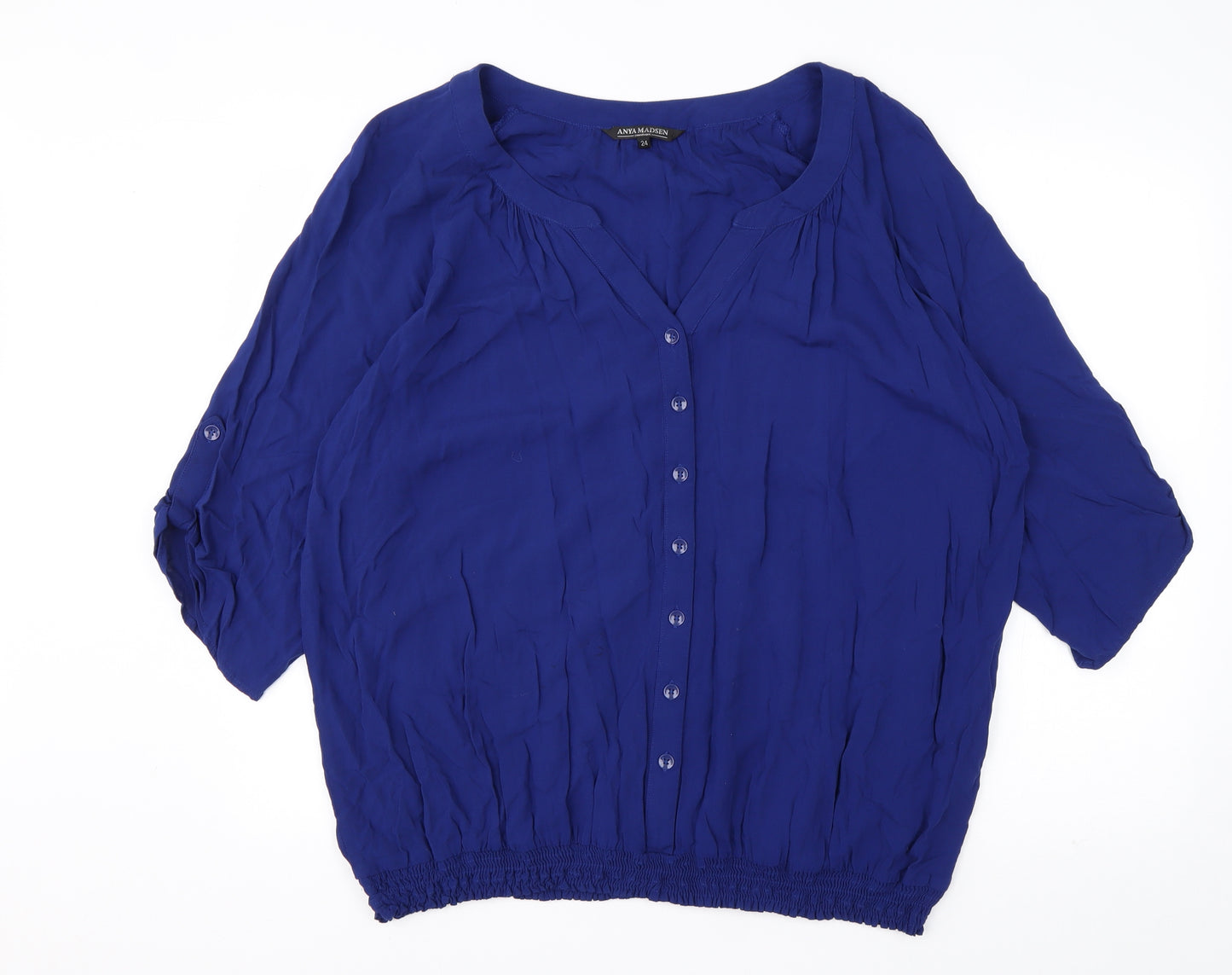 Anya Madsen  Womens Blue  Viscose Basic Button-Up Size 24 V-Neck