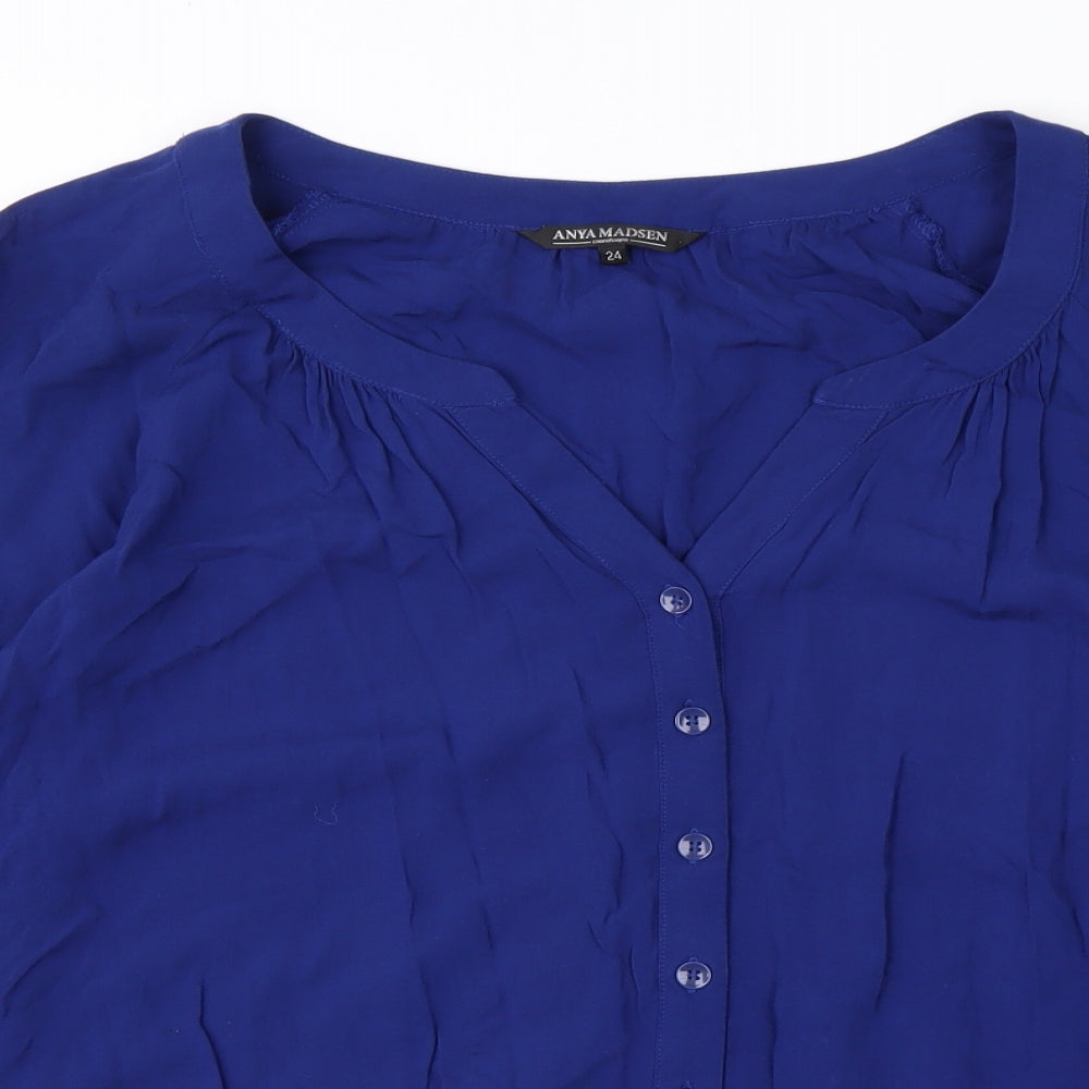 Anya Madsen  Womens Blue  Viscose Basic Button-Up Size 24 V-Neck