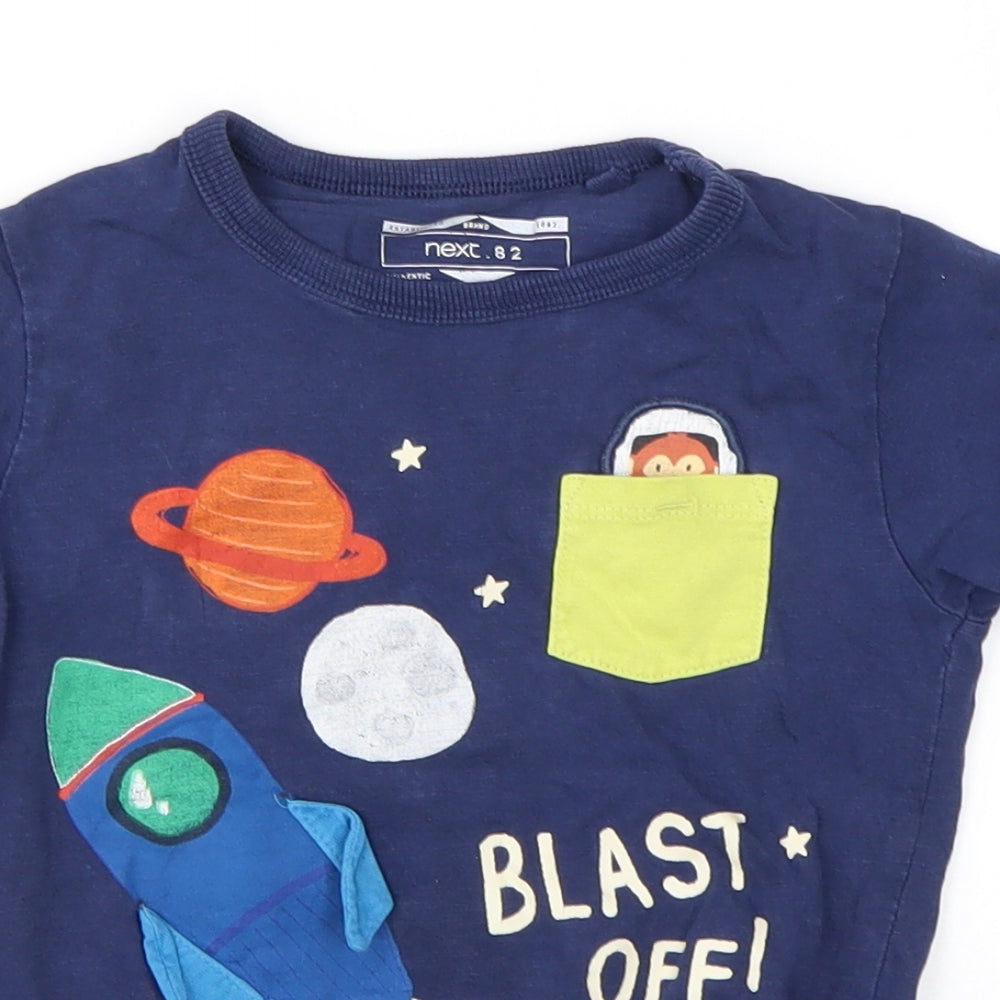 NEXT Boys Blue  Cotton Basic T-Shirt Size 2-3 Years Round Neck  - Space and Rockets