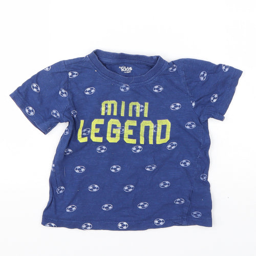 M&Co Boys Blue Spotted Cotton Basic T-Shirt Size 3-4 Years Round Neck  - Football