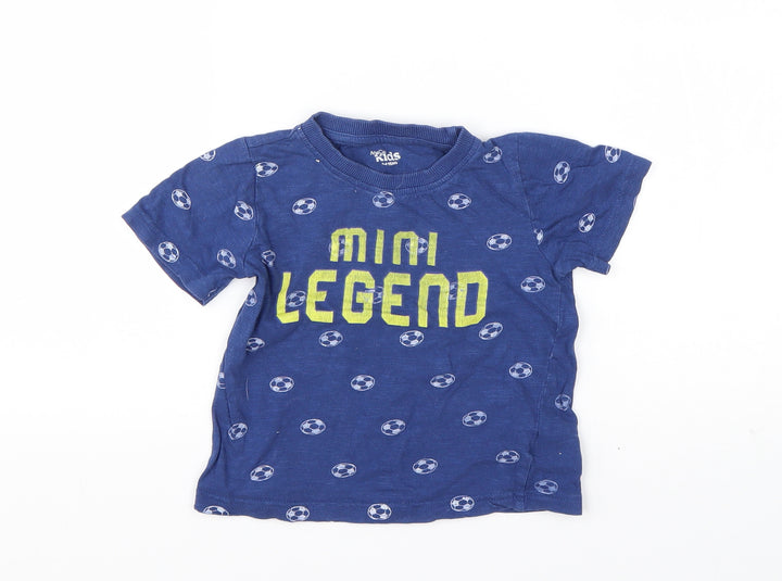 M&Co Boys Blue Spotted Cotton Basic T-Shirt Size 3-4 Years Round Neck - Football