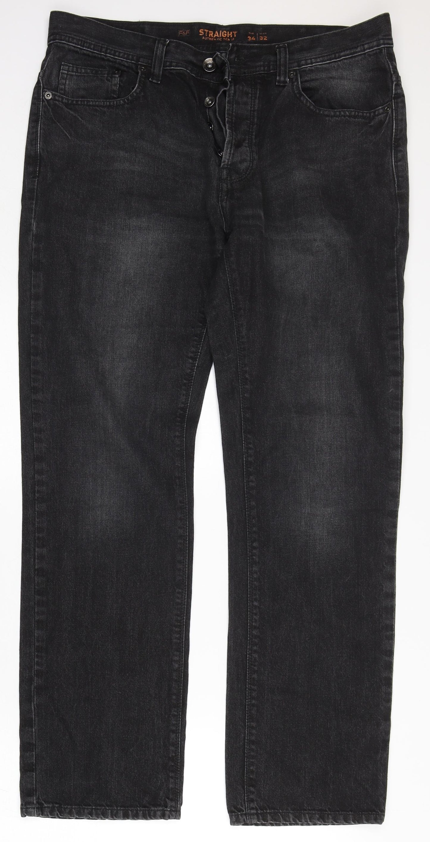 F&F Womens Black  Cotton Straight Jeans Size 34 L30 in Regular Button