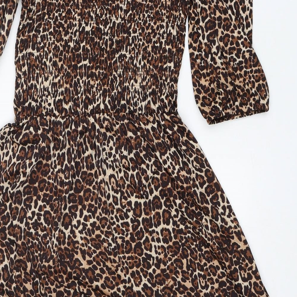 Primark Womens Multicoloured Animal Print Polyester A-Line  Size 12  Off the Shoulder