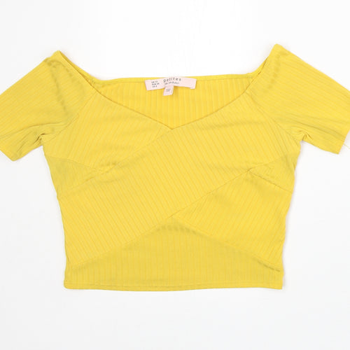 petites Womens Yellow  Polyester Cropped T-Shirt Size 10 Scoop Neck - Summer