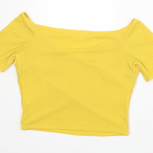 petites Womens Yellow  Polyester Cropped T-Shirt Size 10 Scoop Neck - Summer