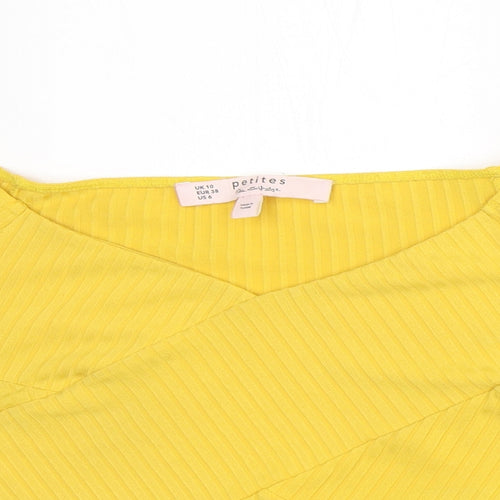 petites Womens Yellow  Polyester Cropped T-Shirt Size 10 Scoop Neck - Summer