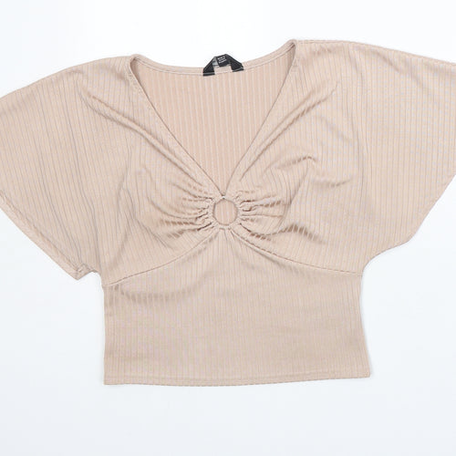Miss Selfridge Womens Pink  Polyester Cropped T-Shirt Size 12 V-Neck - sexy