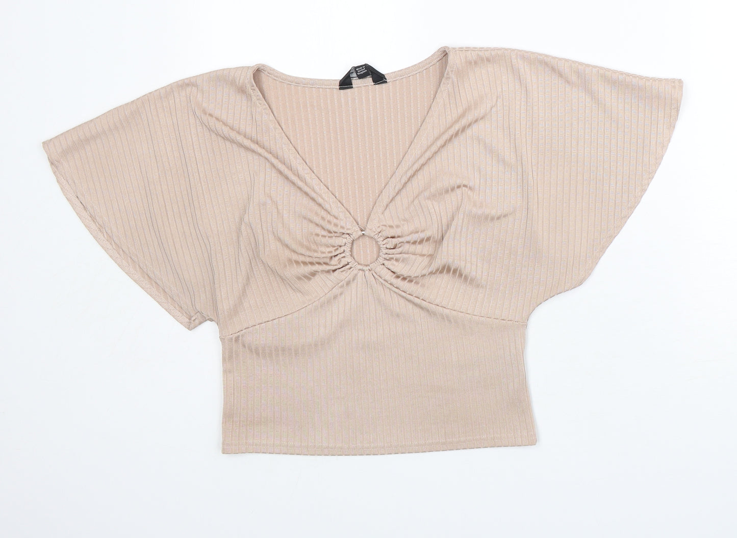 Miss Selfridge Womens Pink  Polyester Cropped T-Shirt Size 12 V-Neck - sexy