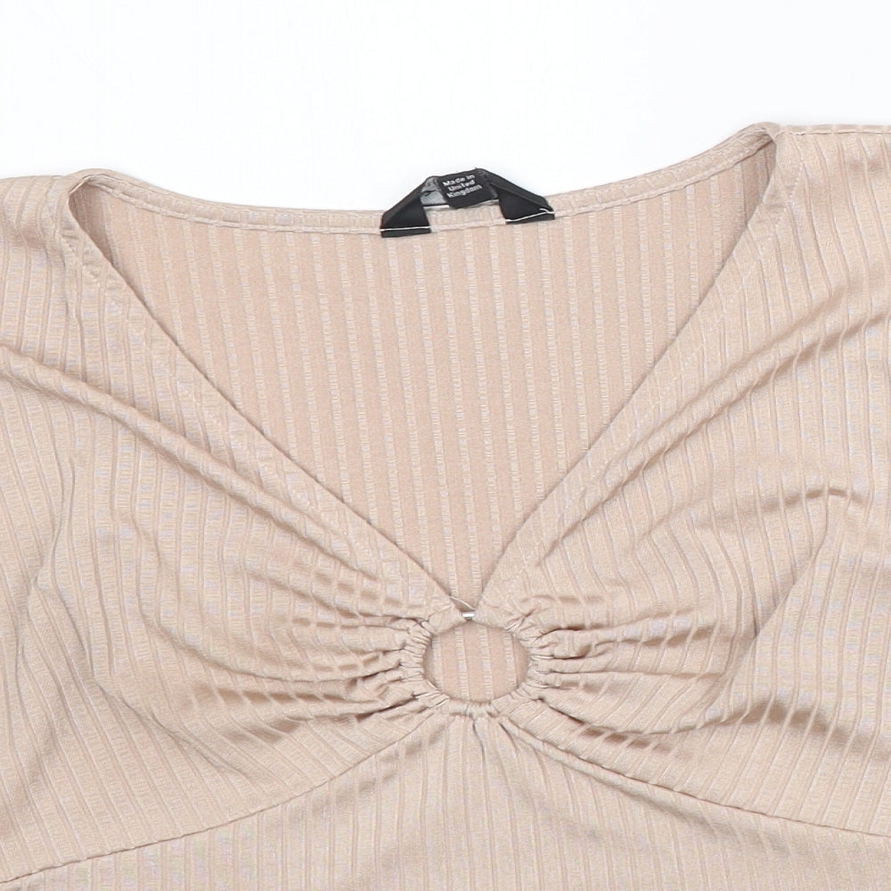 Miss Selfridge Womens Pink  Polyester Cropped T-Shirt Size 12 V-Neck - sexy