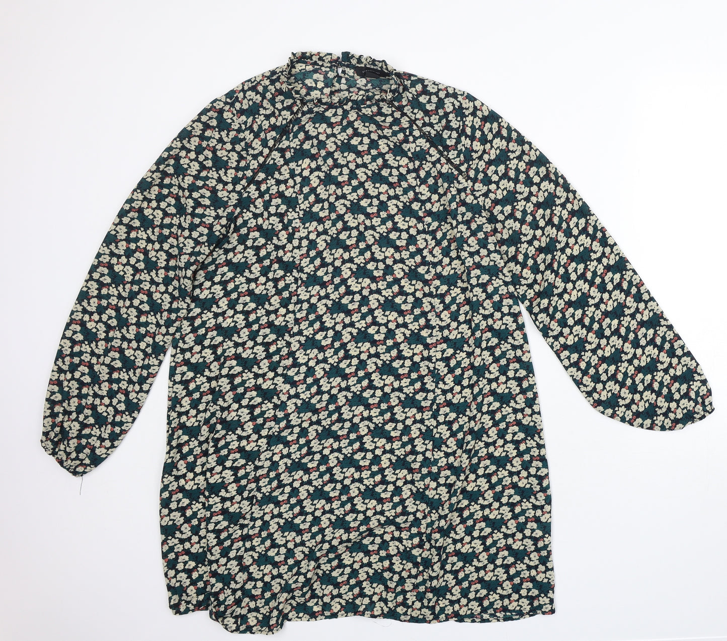 Atmosphere Womens Green Floral Polyester A-Line  Size 16  Round Neck Button