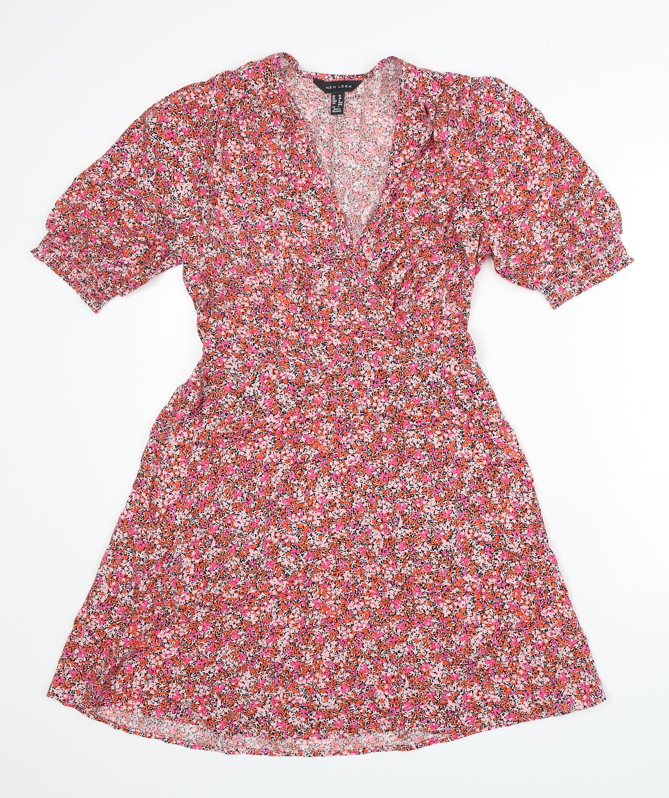 New Look Womens Red Floral Viscose Skater Dress  Size 10  V-Neck  - Summer