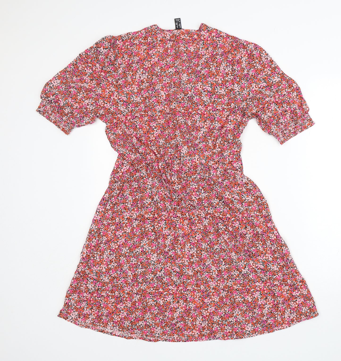 New Look Womens Red Floral Viscose Skater Dress  Size 10  V-Neck  - Summer